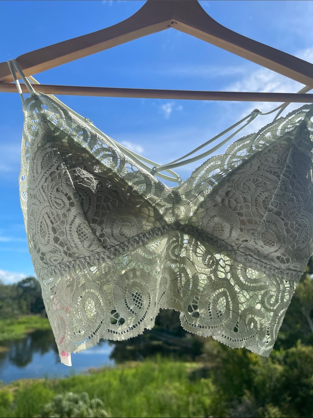 PINK Victoria’s Secret Lace Longline Bralette Size M Sage Green Strappy